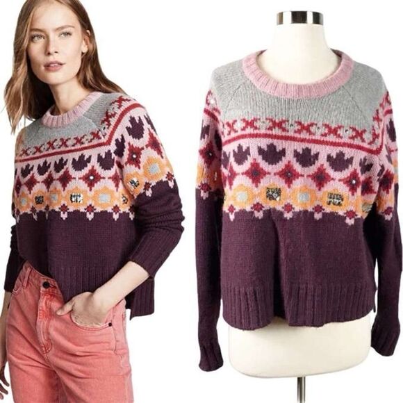 Cinq a Sept Gianni Sequin Fair Isle Sweater - Picture 2 of 16